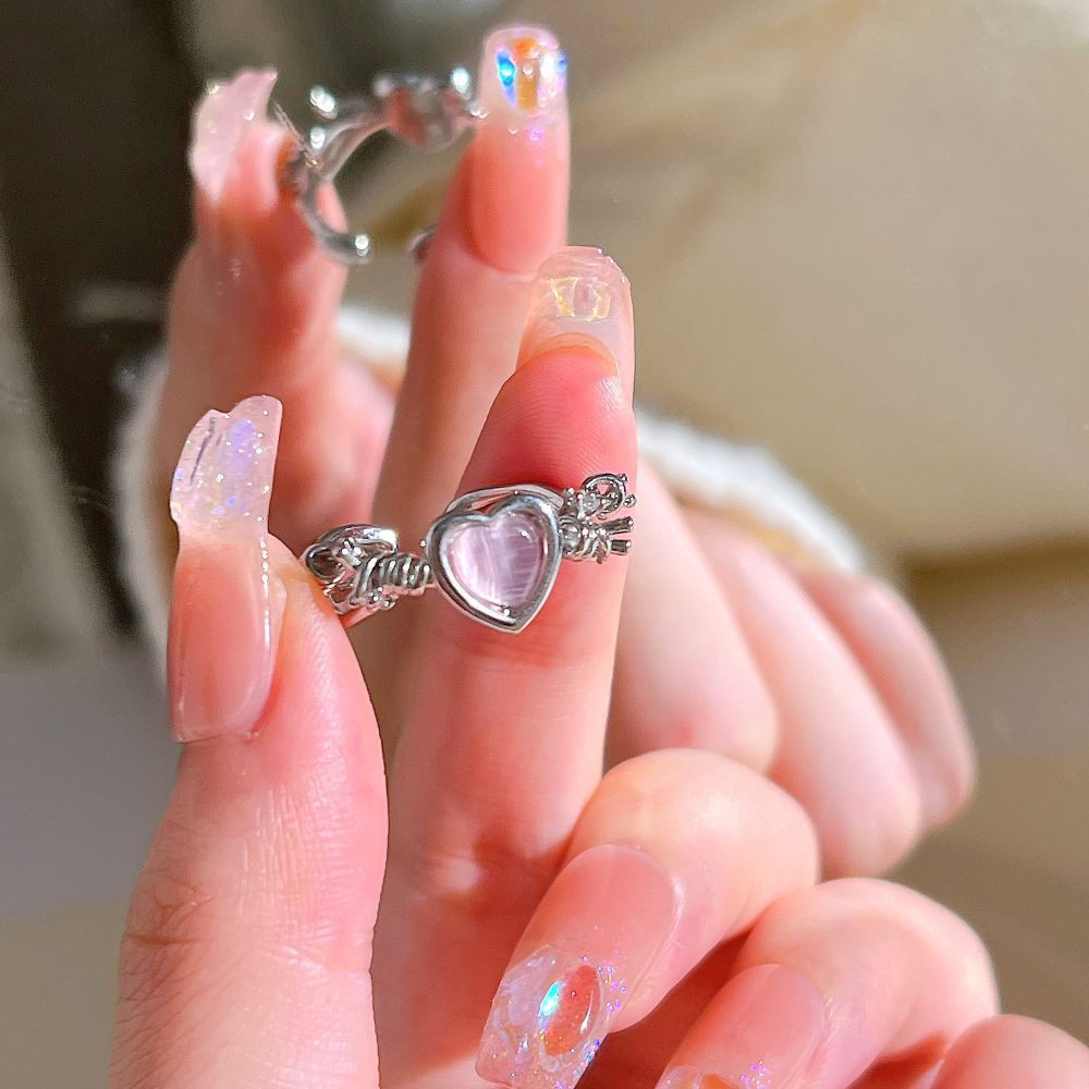Unique  Heart Thorn Cat Eye Zircon Ring For Women, Sweet Cool Fashion Versatile Band