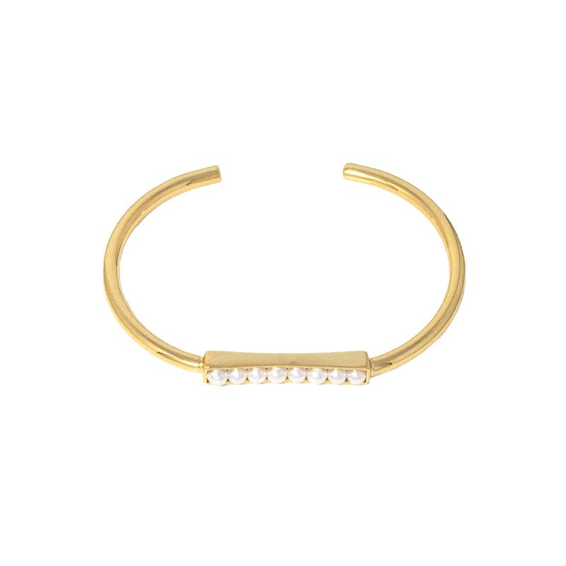 Gold Pearl Bar Bangle Bracelet, Sku#B350