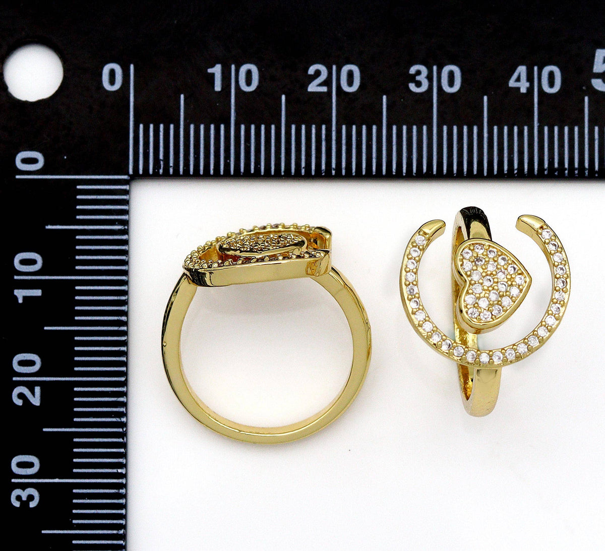 CZ Gold Heart Moon  Ring, Sku#LD320