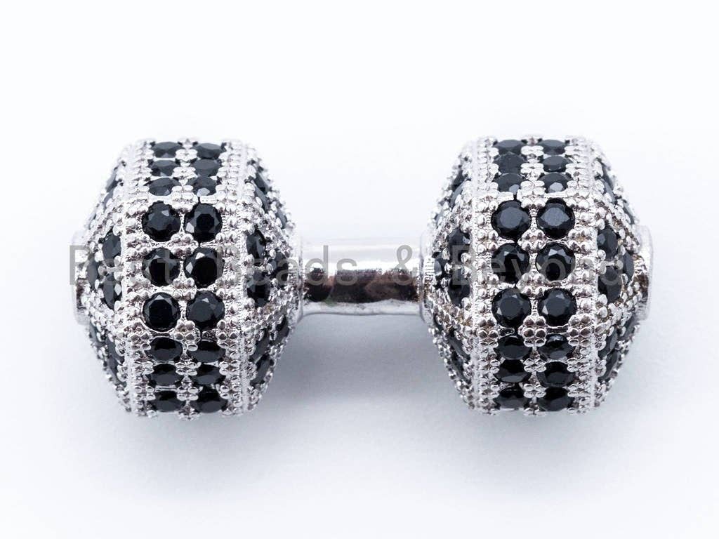 Black CZ Micro Pave 26x11mm Dumbbell Beads for Necklace Bracelet, Cubic Zirconia weightlifting spacer Beads,Men's Jewelry Finding sku#G220