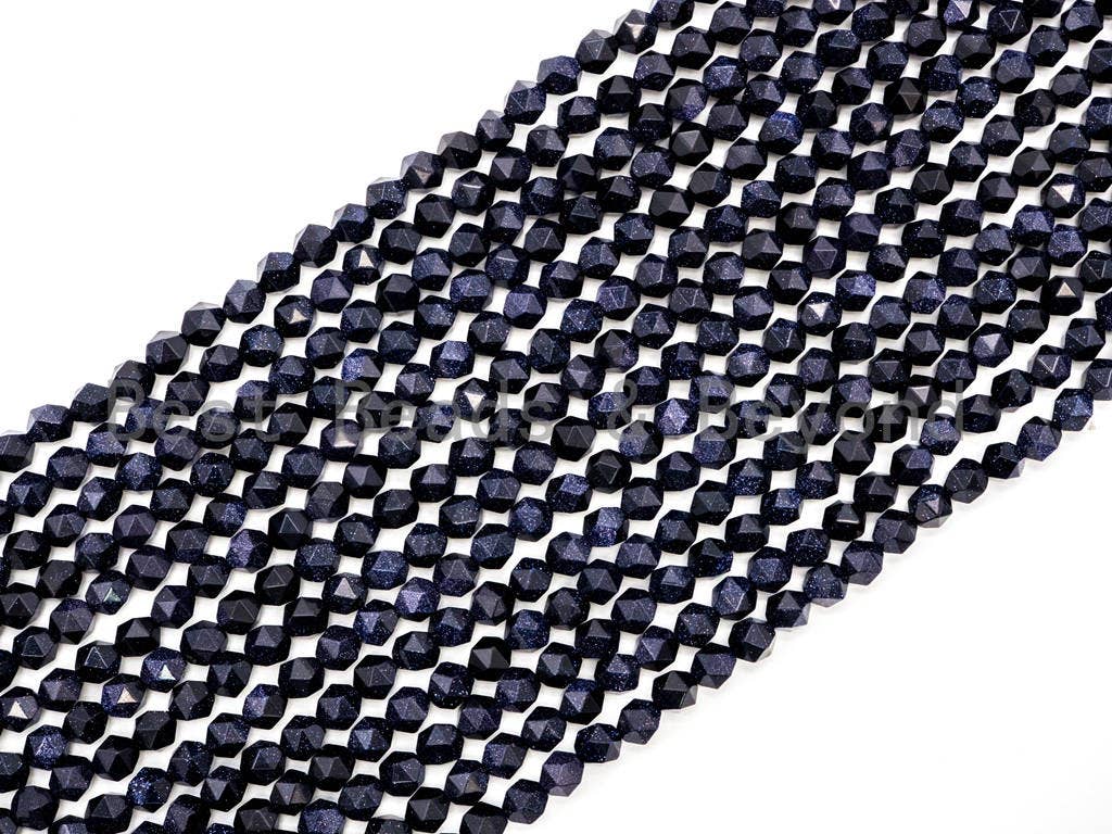 Quality Round Blue Goldstone Beads, 6mm/8mm/10mm/12mm,16 Faceted Diamond Cut Sparkly Dark Blue Gemstone Beads, 15inch full strand, SKU#U43