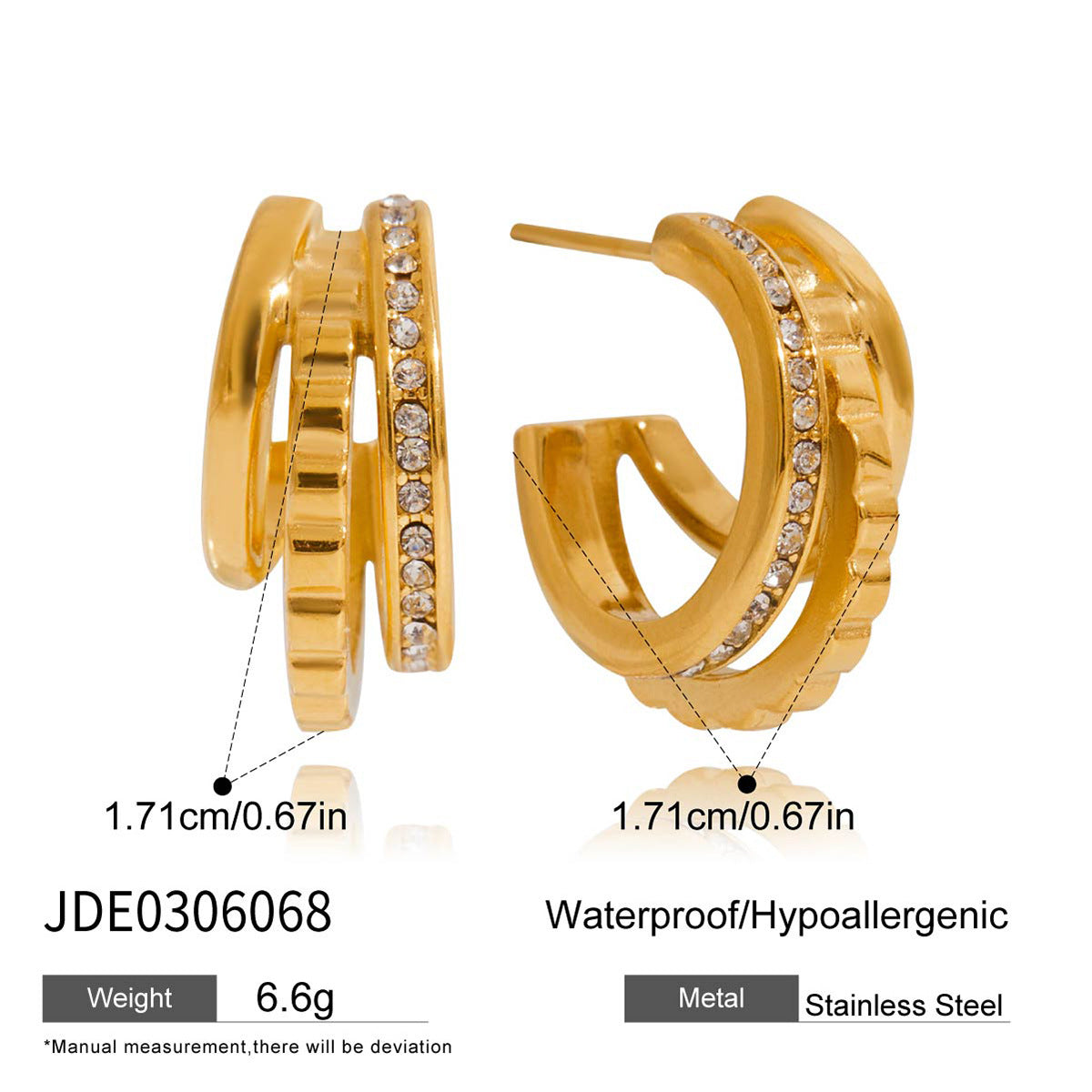 Stainless Steel Rhinestone Earrings For Women