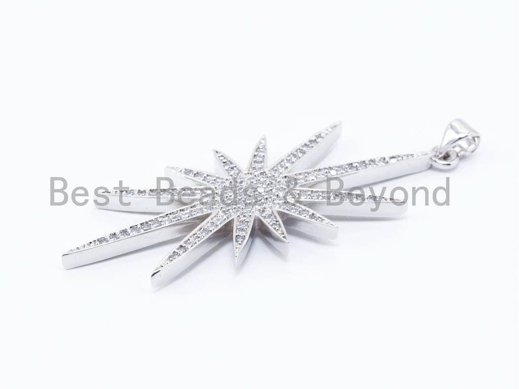 CZ Micro Pave Long North Star Pendant, Cubic Zirconia Pendant, 21x57mm, sku#F94