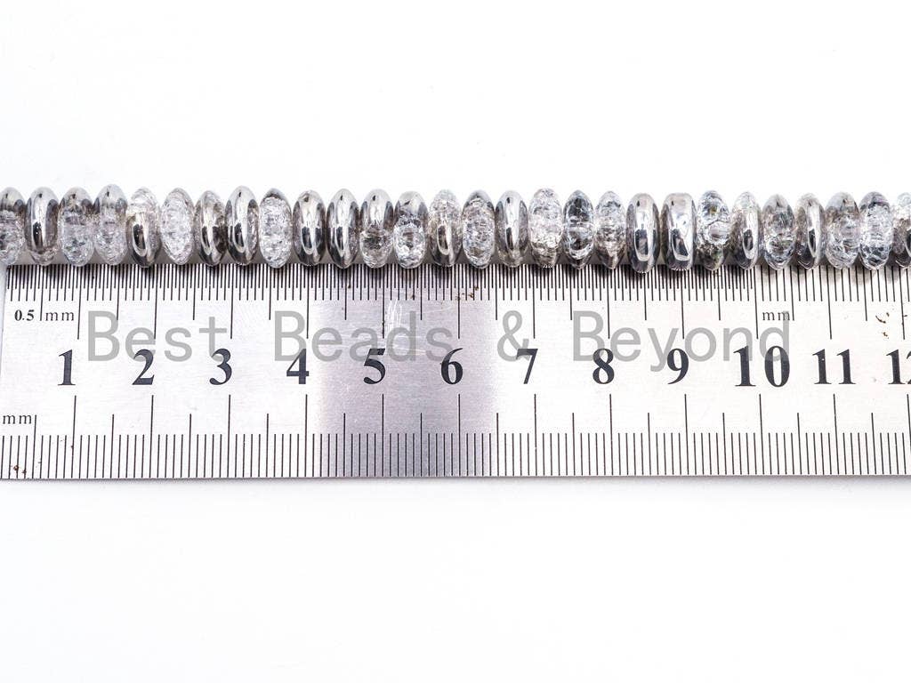 Crack Quartz beads Half Silver Plated, 4x6/5x8/6x10mm Rondelle Saucer Man Made Quartz Beads, Gray Silver Clear Beads, 16inch strand, SKU#U56