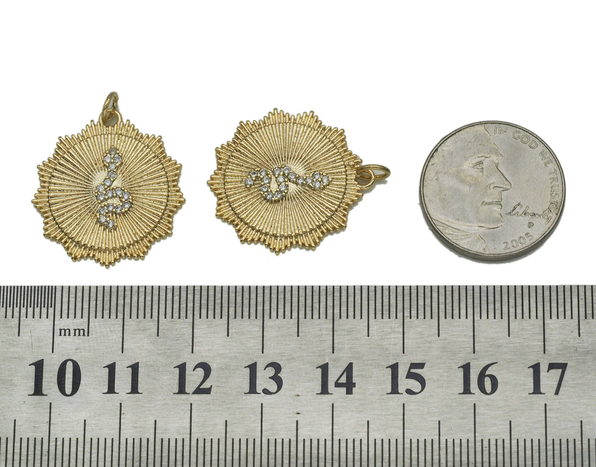 Gold CZ Snake Round Medallion Charm, Sku#CP40