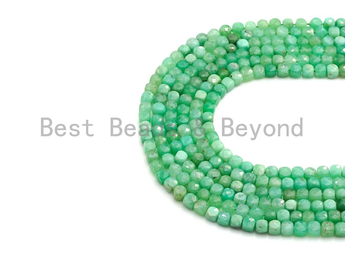 4mm High Quality Natural Chrysoprase Faceted Cube Beads, Natural Chrysoprase Beads, 15.5" Full Strand, Sku#U768