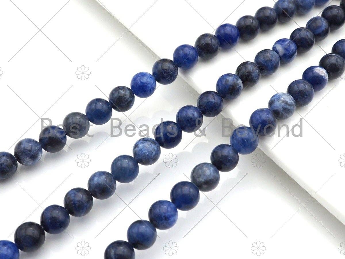 Natural Quality Blue Sodalite Round Smooth Beads, 6mm/8mm/10mm/12mm Genuine Navy Blue Sodalite,15.5'' Full Strand, Sku#U1067