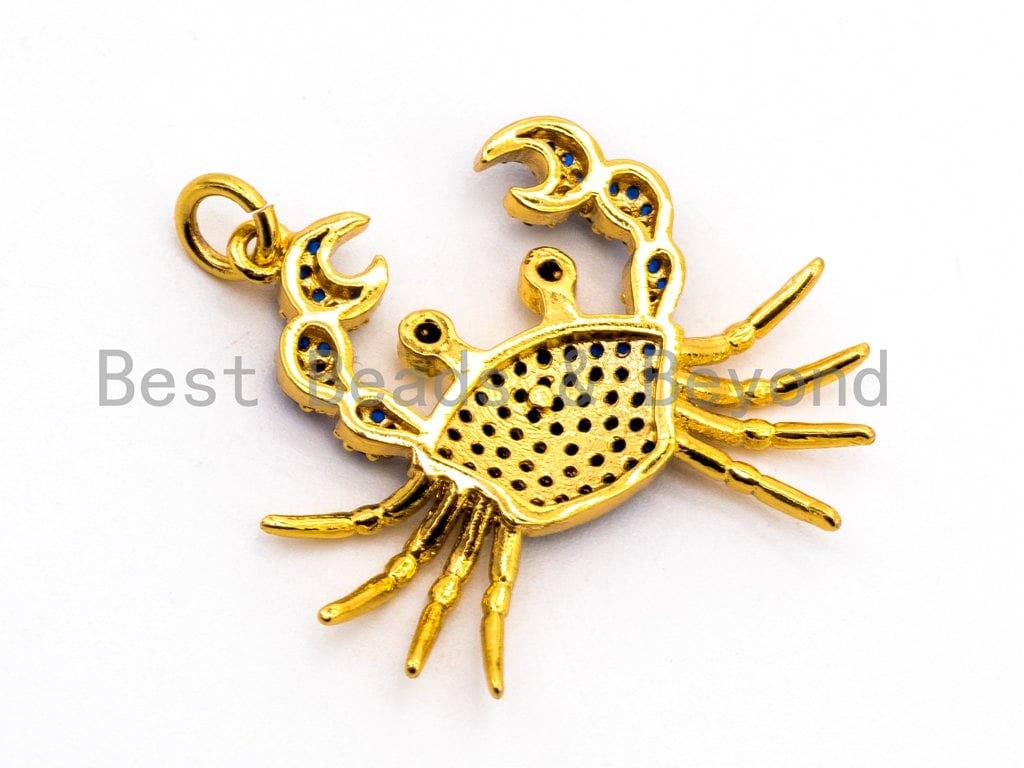CRAB Inspired Charm, CZ Micro Pave Fuchsia/Black/Turquoise/Cobalt/Blue Crab Pendant, Cubic Zirconia Pendant,Gold Plated,23x28x3mm,SKU#F449