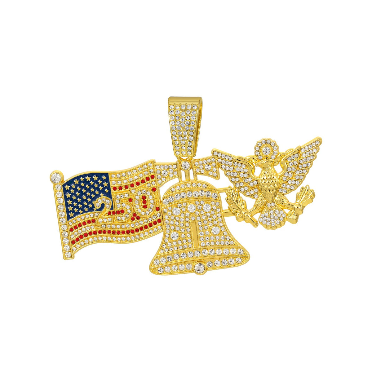 American 250Th Anniversary Liberty Bell White Eagle Pendant Necklace Alloy Diamond-Encrusted Cuban Chain Hip-Hop Accessory