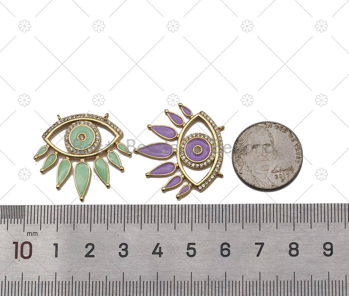 CZ Micro Pave Colorful Enamel Evil Eye Shape Pendant,18K Gold Filled Evil Eye Charm, Necklace Bracelet Charm Pendant, Sku#L641