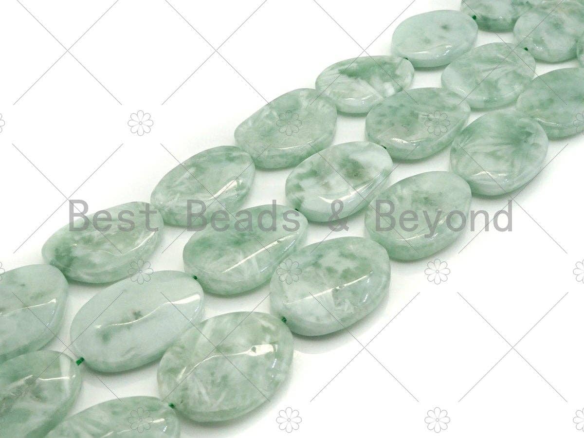 Natural Green Angelite Flat Oval,25x35mm/30x40mm Flat Oval Smooth Gemstone Beads, Green Angelite, 15.5"Full Strand, sku#U985