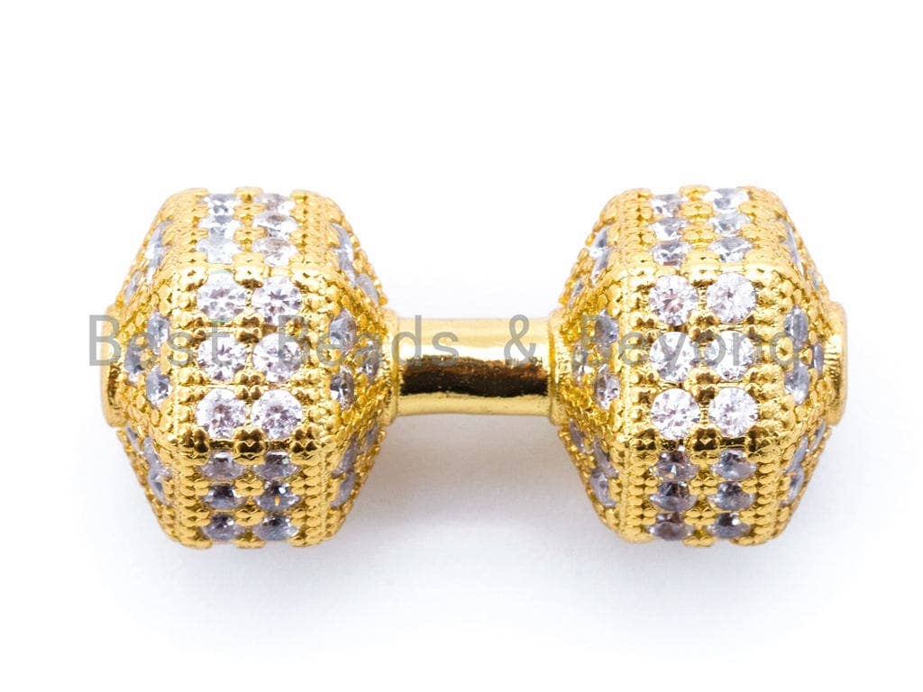 White CZ Micro Pave Dumbbell Spacer Beads for Bracelet, Cubic Zirconia Spacer Beads,16x7mm Sku#G129