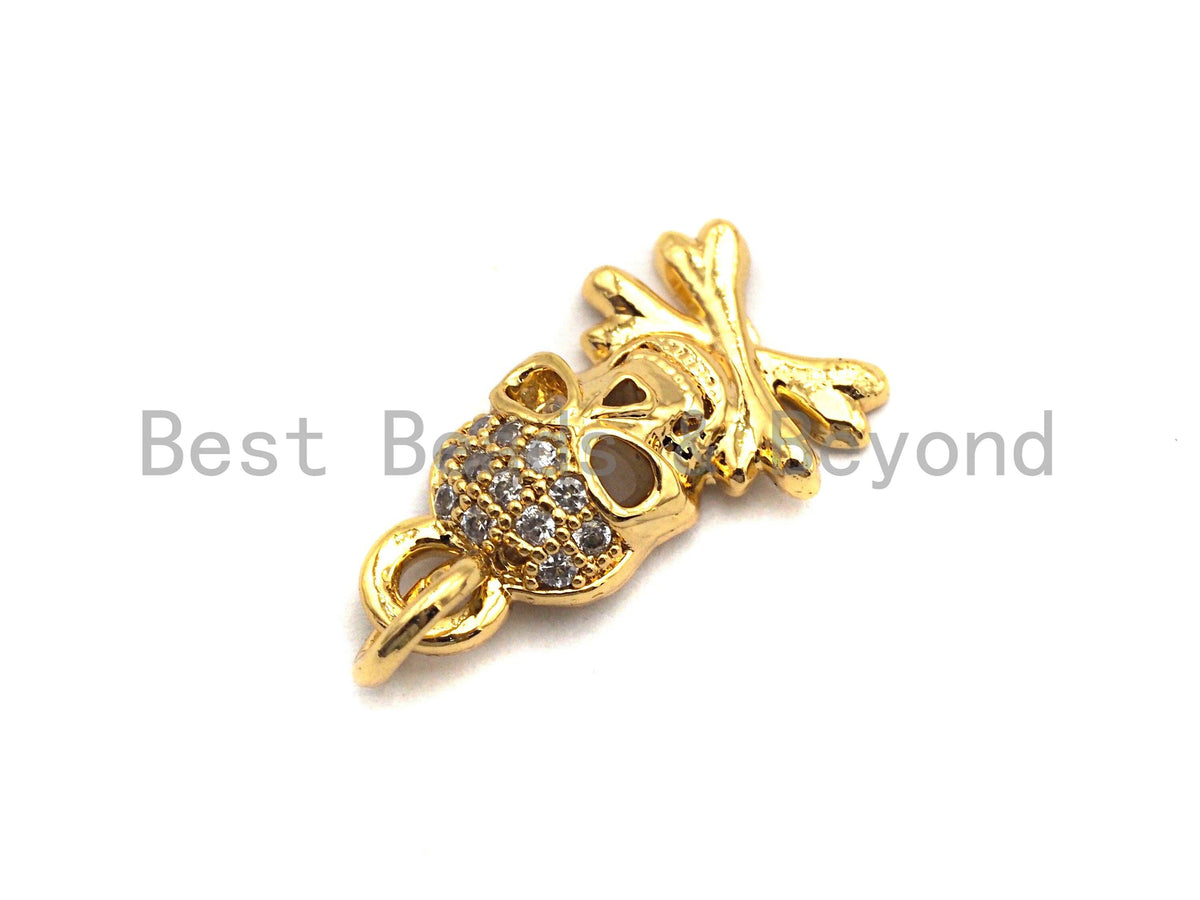 CZ Clear Micro Pave Skull Pendant, CZ Pave Pendant, Gold/Rose Gold/Silver/Gunmetal plated, 8x14mm, Sku#F818