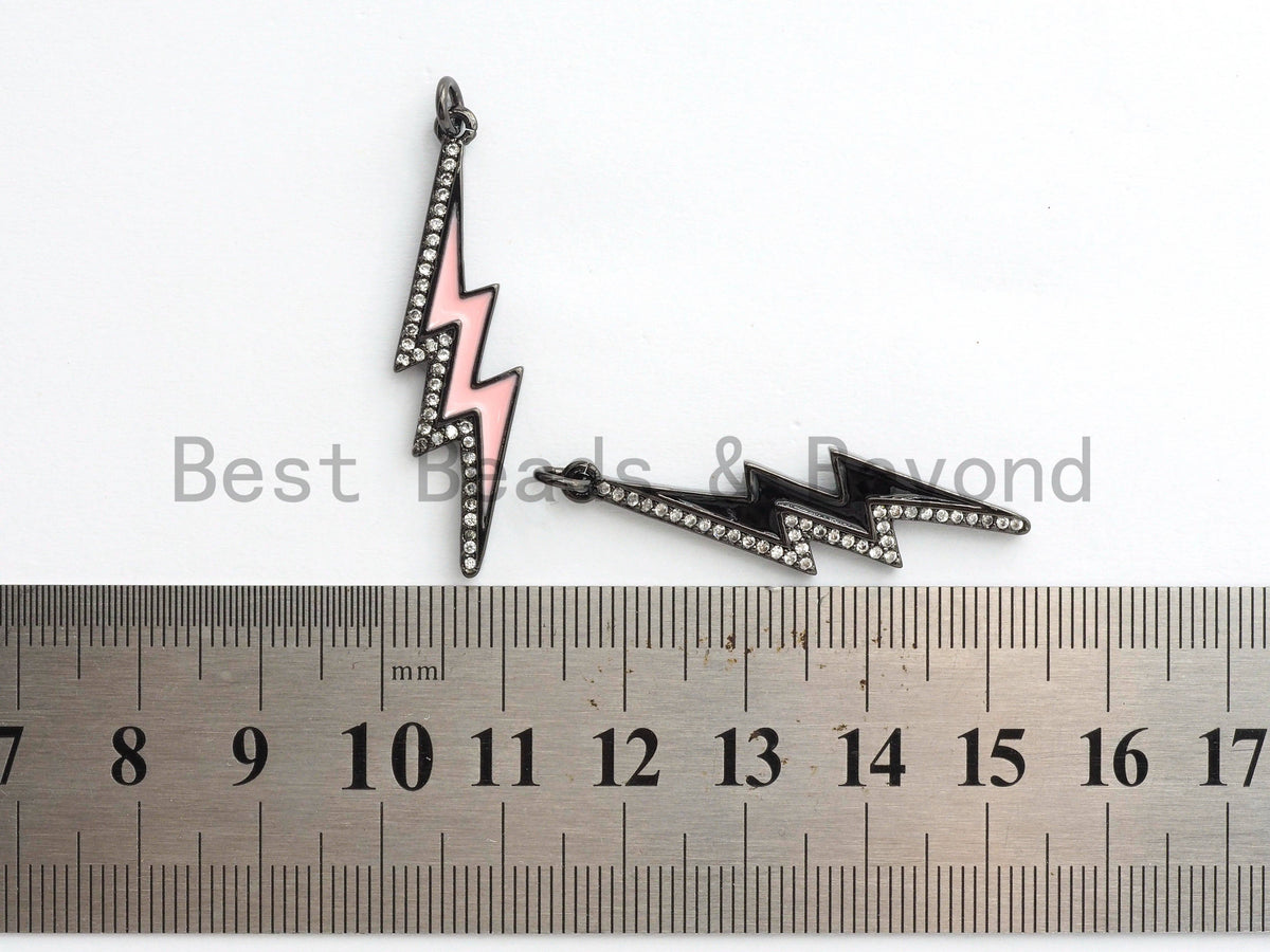 CZ Enamel Thunder Lightning Bolt Charm, Enamel CZ Pave lightning Sign Pendant, Pave Lightning Bolt Charm,  11x39mm, sku#F604