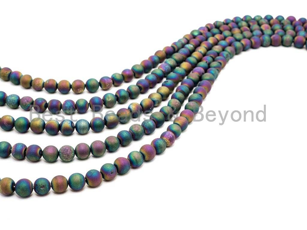 Druzy Rainbow Plated Agate beads, 6mm/8mm/10mm/12mm Smooth Round Matte Finish,Rainbow Plated Natural Agate Beads, 15.5inch strand, SKU#U53