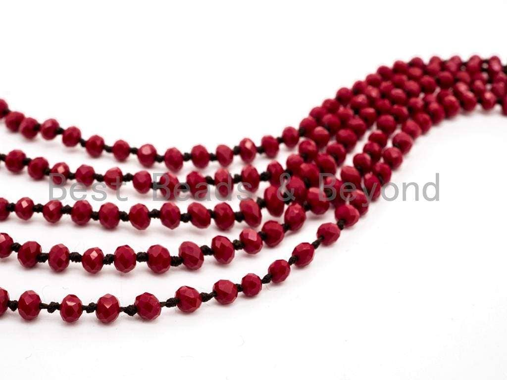 60 Long Hand Knotted Red Color Crystal Necklace, D12