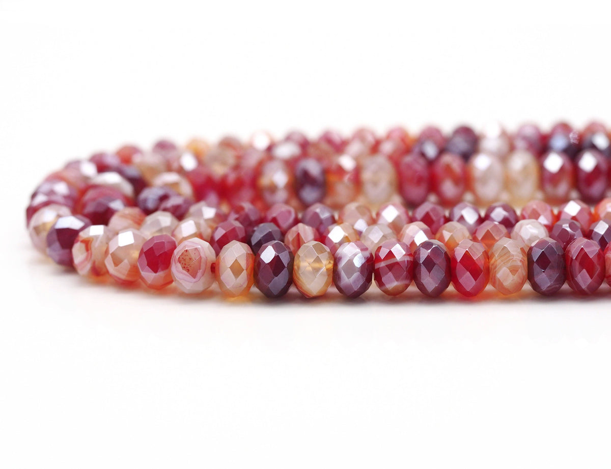 Mystic Natural Orange Red Banded Agate Rondelle Faceted Beads, SKu#UA269