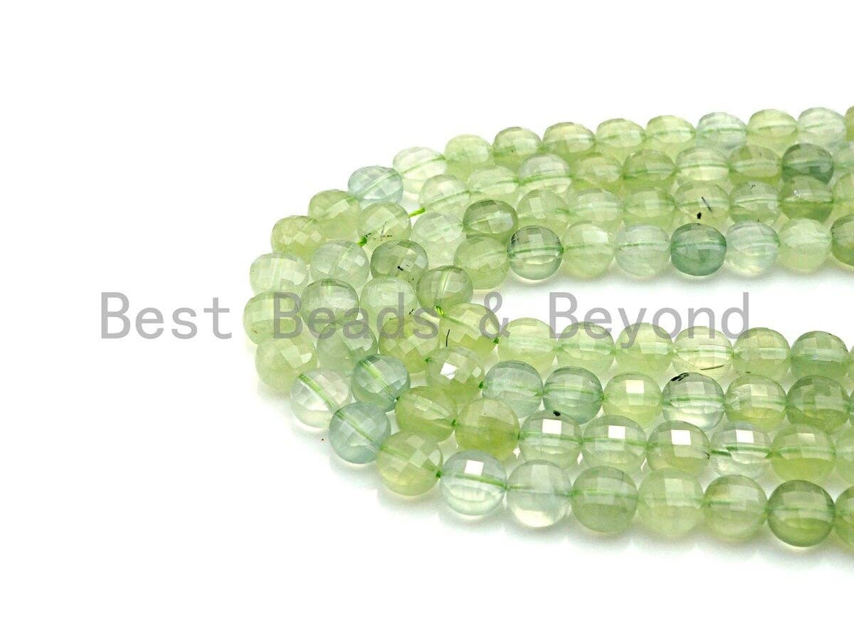 High Quality Natural Prehnite Checkerboard Cut Coin Shape beads, 6mm/8mm Turtle Shell Cut Prehnite Beads, 16" Full strand, sku#UA44