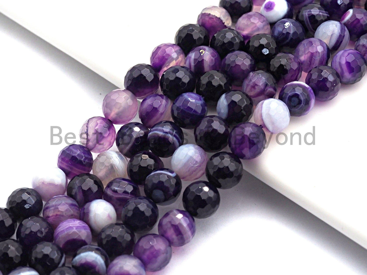 High Quality Natural Faceted Purple Banded Agate beads, 6mm/8mm/10mm/12mm Gemstone beads, Natural Agate Beads, 15.5inch strand, SKU#U446