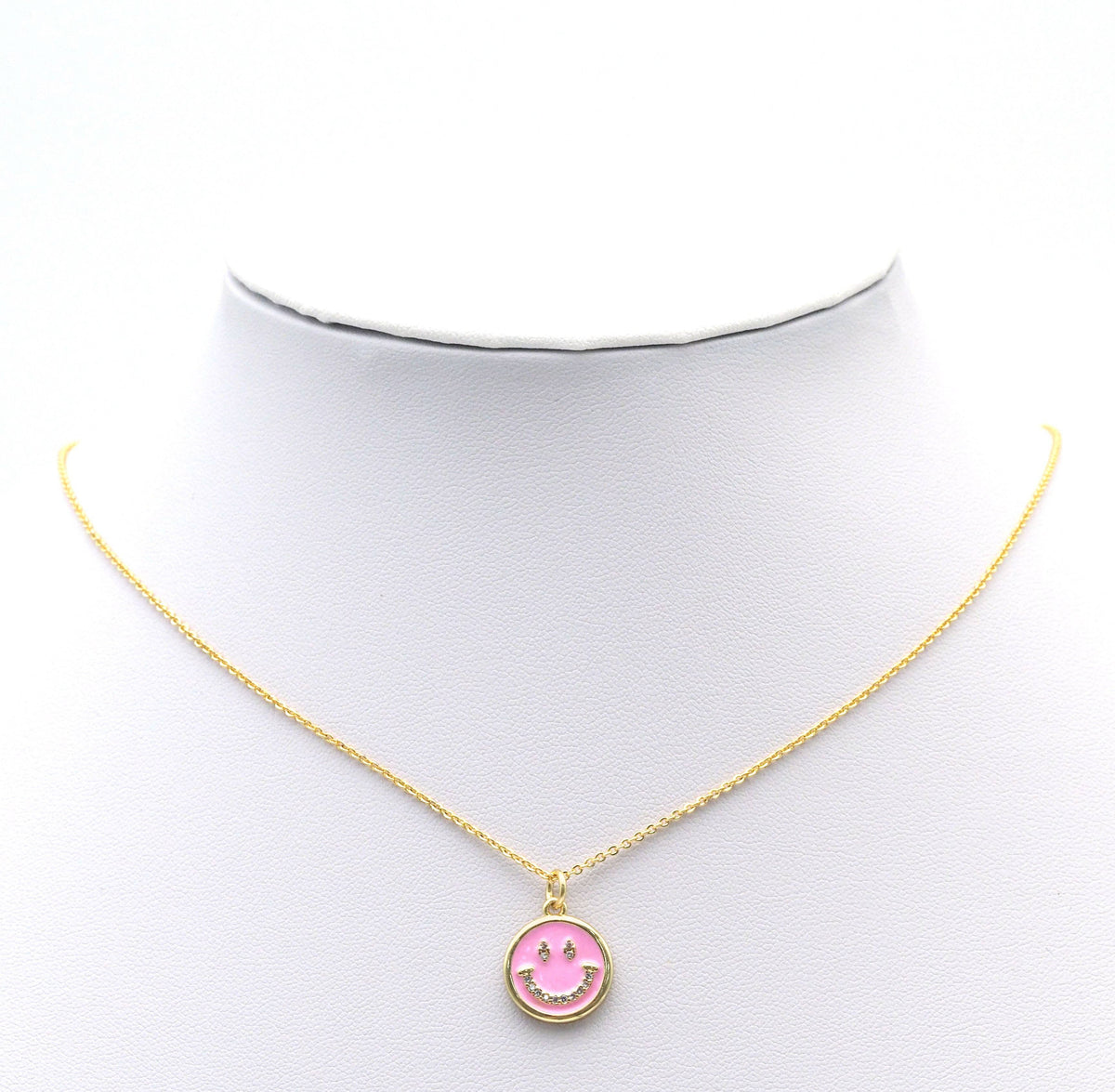 CZ Pave Enamel Smiley Face Charm, Sku#F1519C