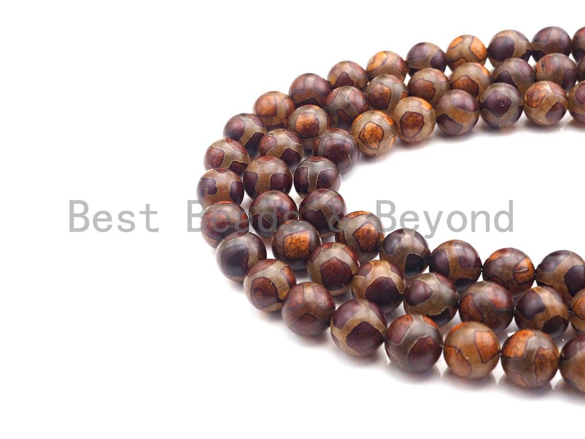 Natural Tibetan Agate football Line Beads, Dzi Agate beads, 8mm/10mm Round Tibetan Agate, 15.5" Full Strand, sku#U859