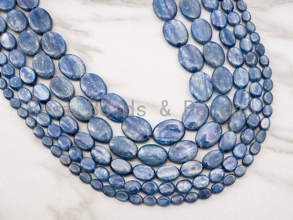 High Quality Natural Kyanite Gemstone beads, Flat Oval Blue Gemstone Beads, 15.5" Full strand, SKU#U1