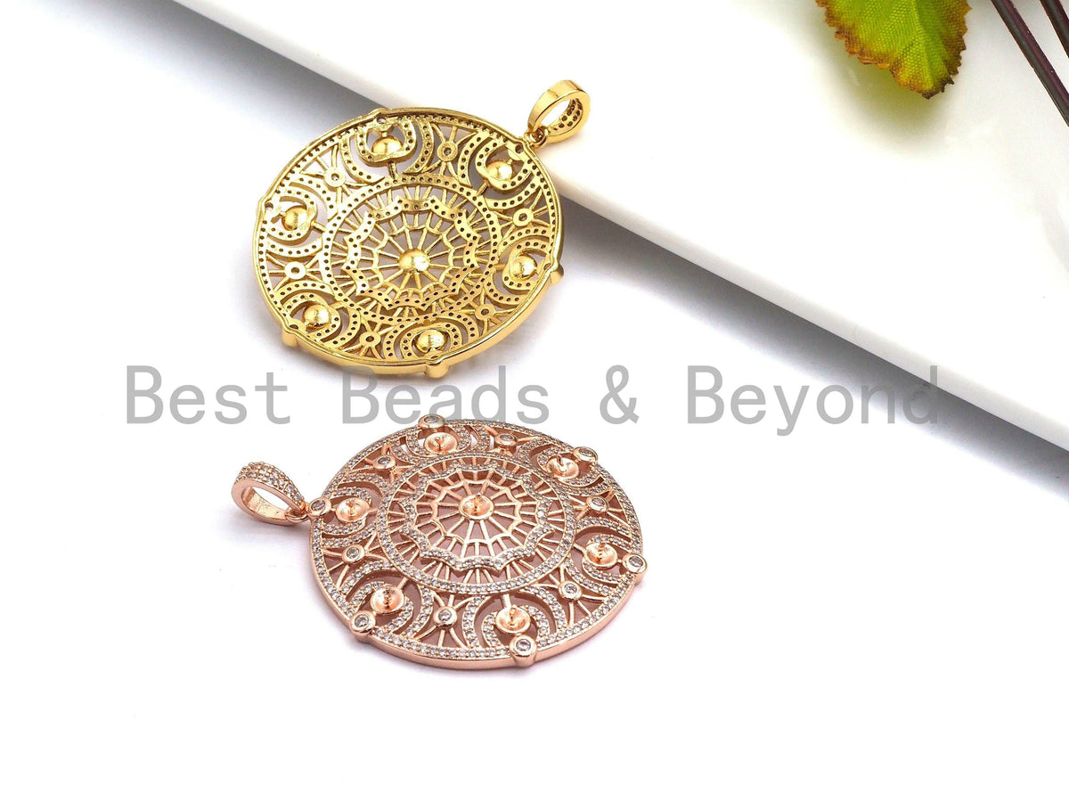 CZ Micro Pave Round Filigree Flower Pendant/Charm, Cubic Zirconia Paved Charm, Necklace Bracelet Focal Pendant, 42x46mm,sku#F632C