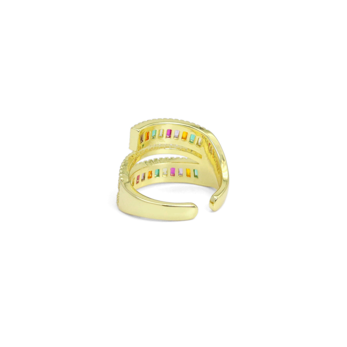 Colorful Baguette CZ Gold Wrap Adjustable Ring, Sku#LX496