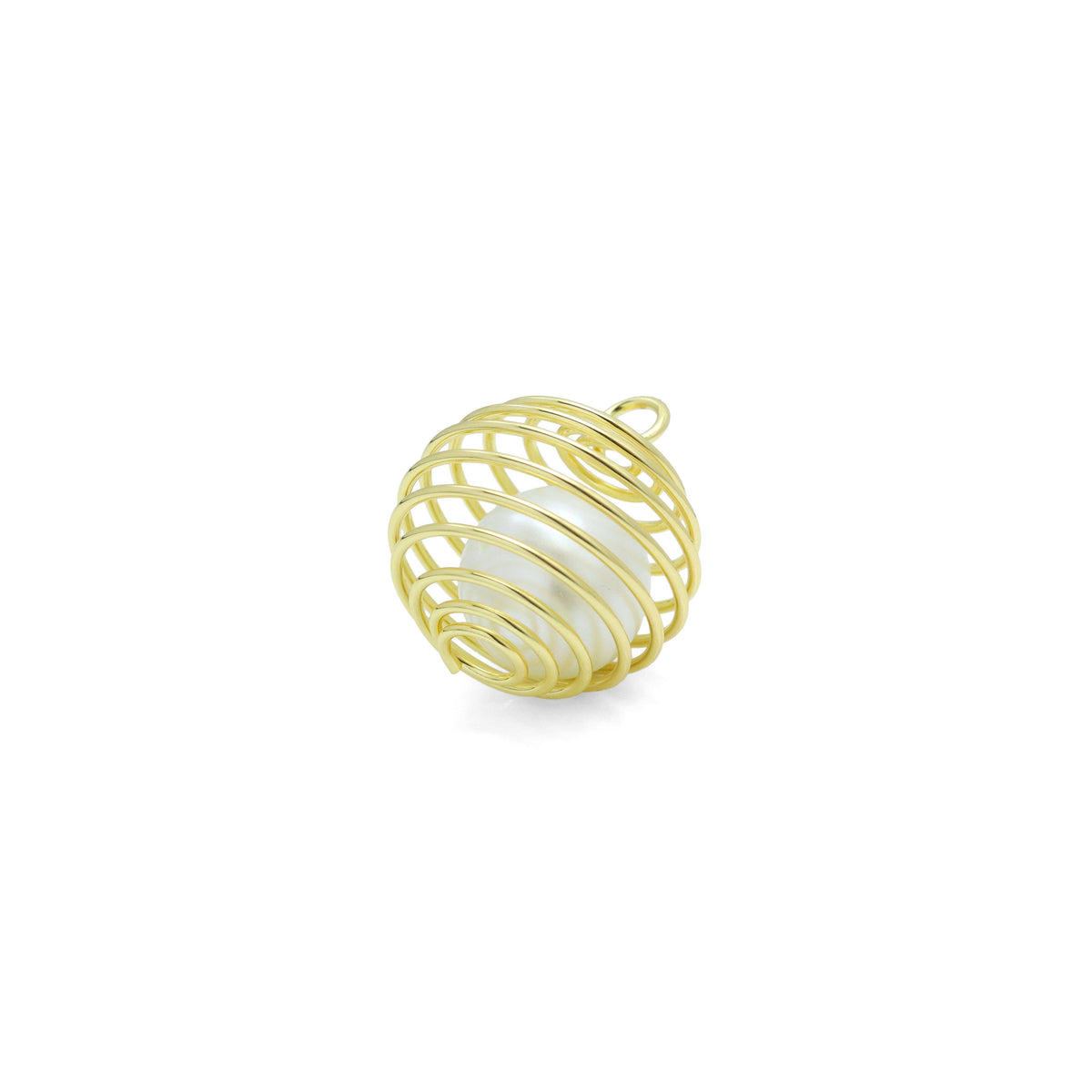 Large Gold Silver Large White Pearl Cage Charm Pendant, Sku#A328