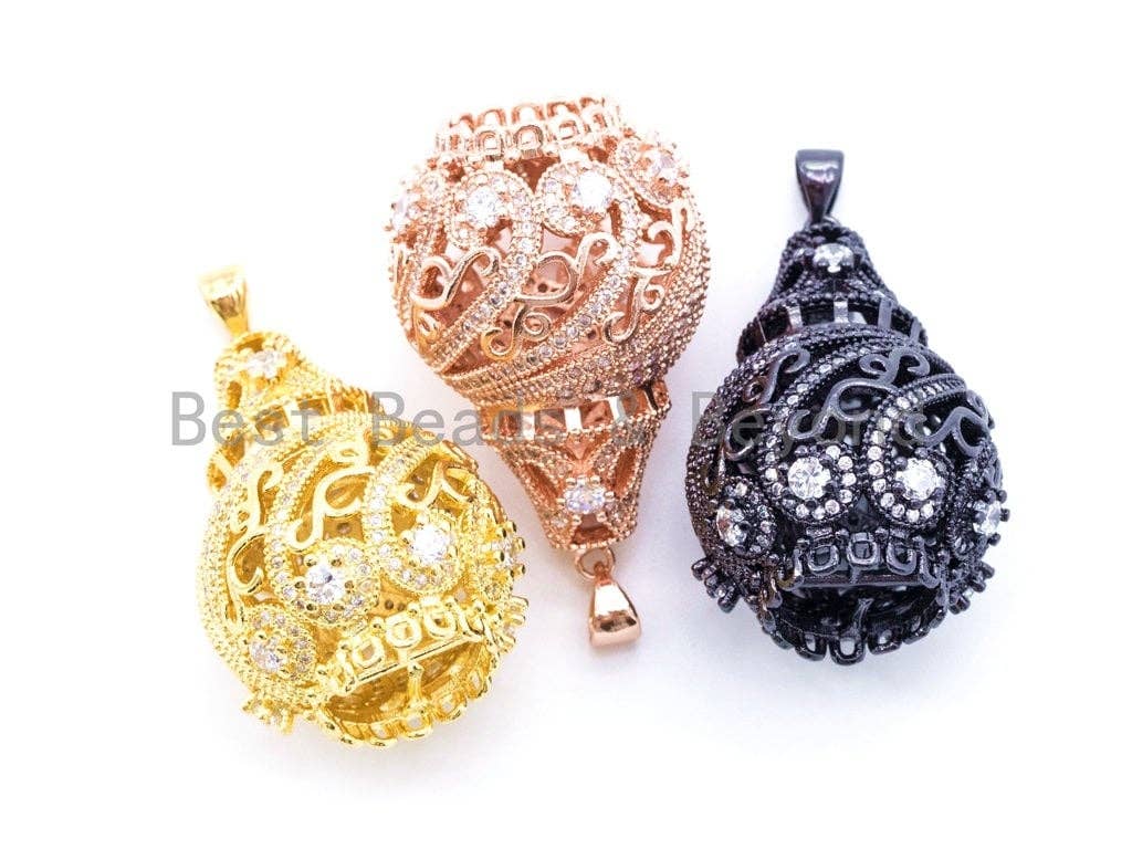 CZ Micro Pave Big Teardrop Pendant, Filigree style Tassel Connector, SKU#F57