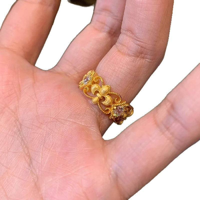 Vintage Lace Cutout Iris Ring Women, Luxury High-End Statement Index Finger Ring