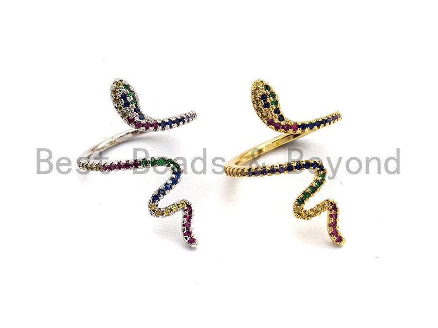 Colorful CZ  Snake Shape Ring, Sku#X42