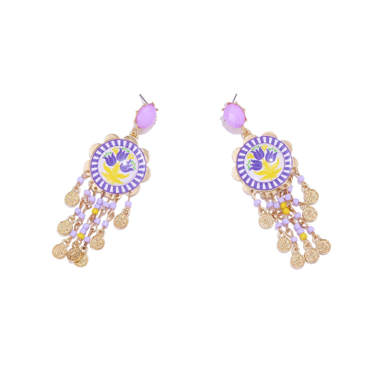 Womens Tulip-Print Tassel Casual Earrings