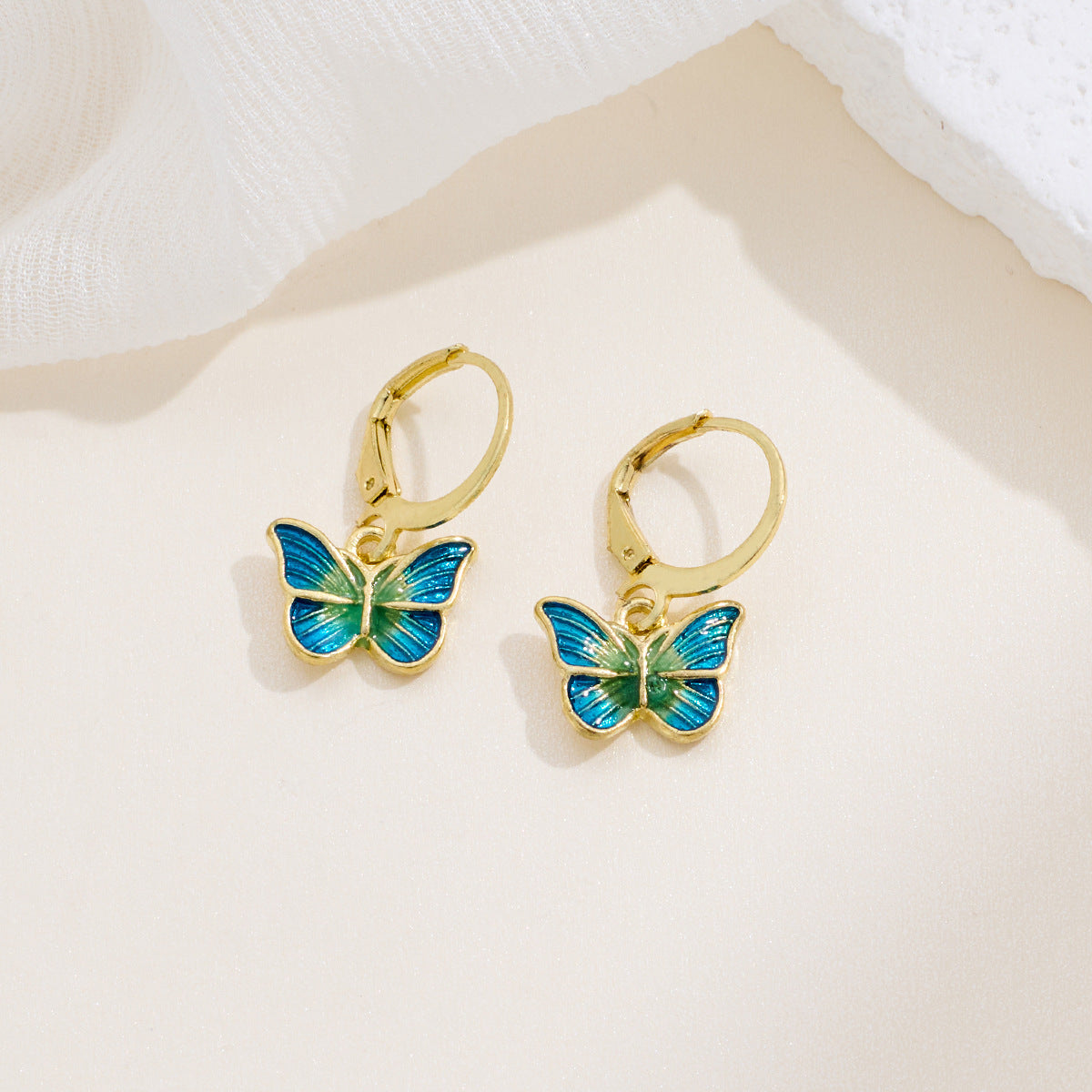 Japanese-Korean French-style Dripping-Oil Petite And Playful Butterfly Earrings