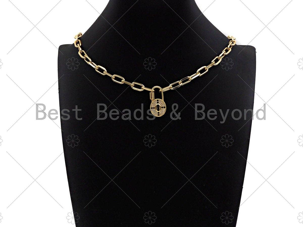 18K Gold Black Clear CZ Micro Pave Cross Oval Lock Clasp, Oval Lock Shape Clasp,Pave Lock,15x29mm,sku#K142