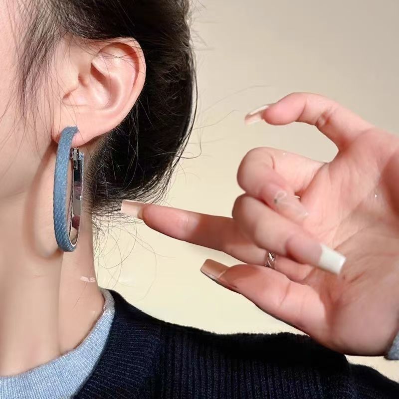 2026 Denim Hoop Earrings, European Style Bold Stage Jewelry