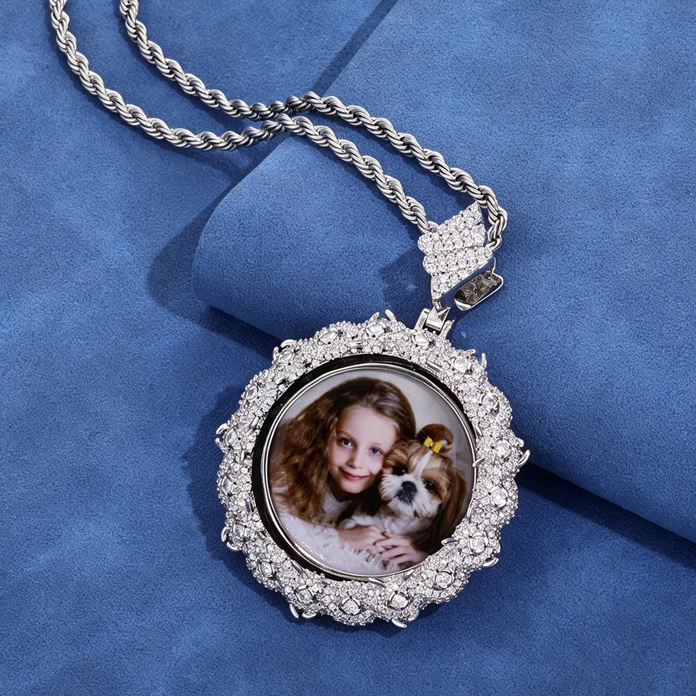 European And American Hip-Hop Cross-Border S925 Silver Moissanite Round Photo Pendant