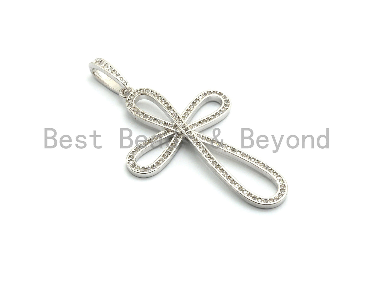 CZ Micro Pave Cross Flower Pendant/Charm, Cubic Zirconia Focal Cross Pendant, Necklace Bracelet Charm Pendant,30x47mm,sku#F694
