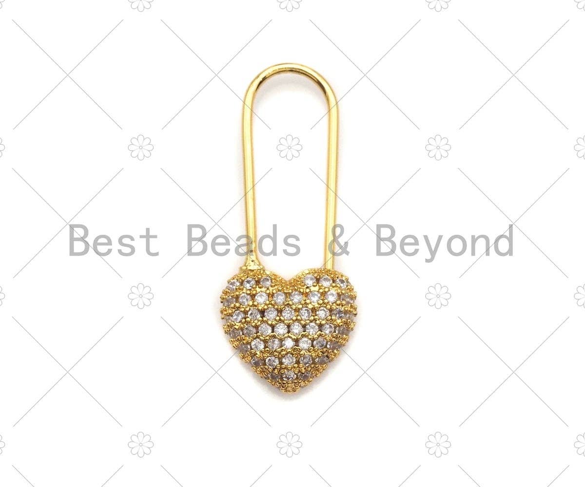 CZ Micro Pave Gold Heart Pin Earrings/Charm/Pendant,  sku#F1164C