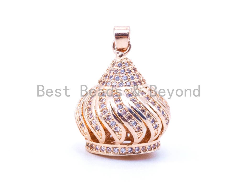 CZ Micro Pave Crown Pendant Tassel Cap/Tassel Head, Rhodium Plated CZ End Cap, sku#F69