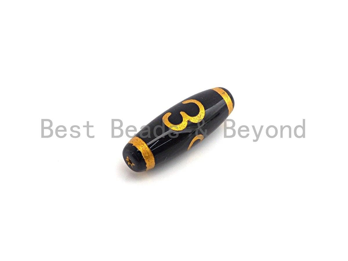 Natural Tibetan Agate Long Oval Shape Beads, Black Gold Dzi beads, Barrel Agate Beads, 10x30mm, sku#U584