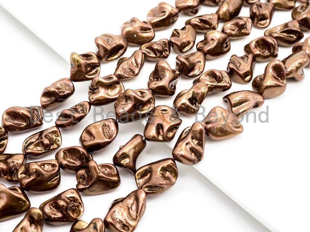 Quality Natural Mother of Pearl baroque beads, 15-21mm,Gold Brown Plated Irregular Gemstone Beads, 16inch strand, SKU#T113