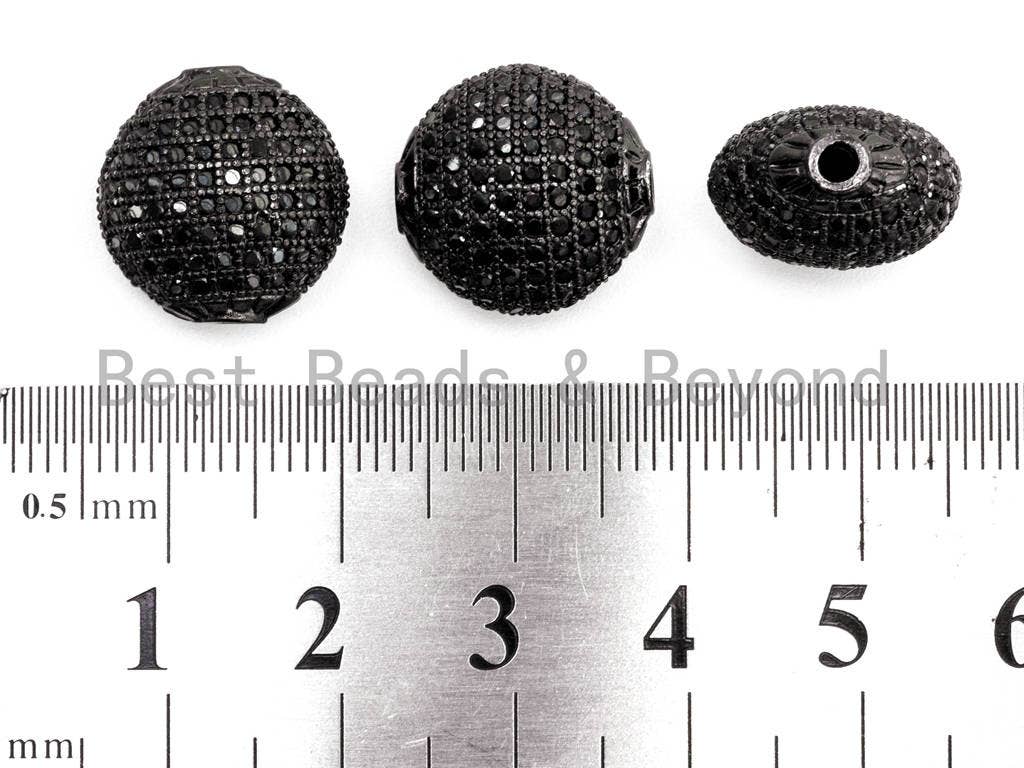 Black CZ Pave On Black Micro Pave Flat Oval Spacer Beads with Black Crystal for Bracelet/Necklace, Spacer Beads 14x14x9mm, sku#G327