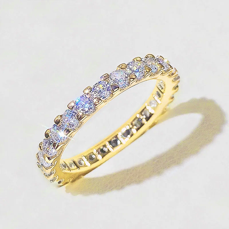 Full Diamond Micro-Set Knuckle Copper Ring With White Gold Plating Womens