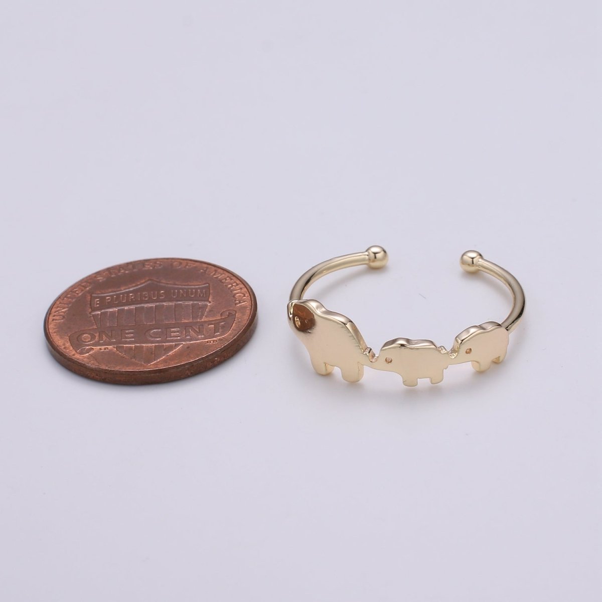 Elephant Family 18k Gold Ring, Adjustable Gold Curb Ring, Simple Elephant Ring, The Bond RingR-259