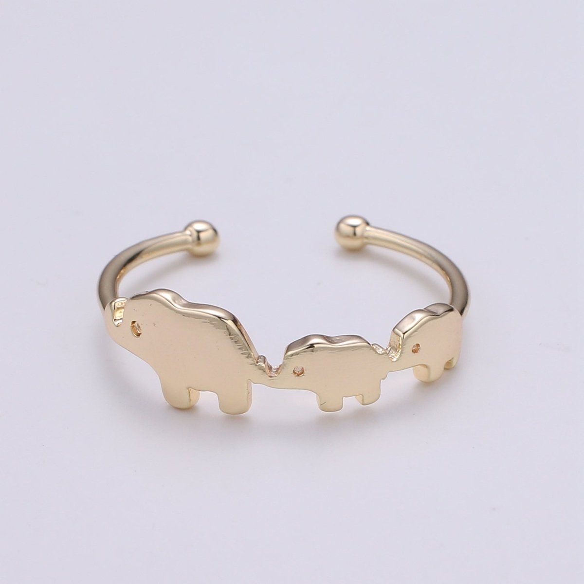 Elephant Family 18k Gold Ring, Adjustable Gold Curb Ring, Simple Elephant Ring, The Bond RingR-259