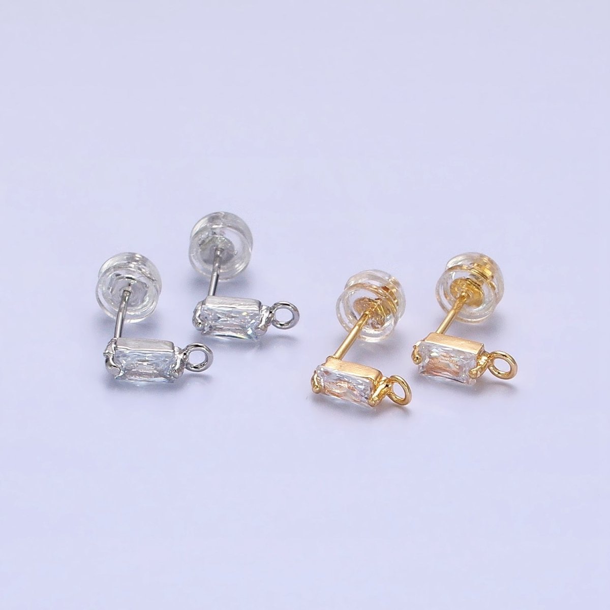 Emerald Cut CZ Diamond Stud Earring Gold Earring Post with Open Link for Earring Supply Z-178 Z-179