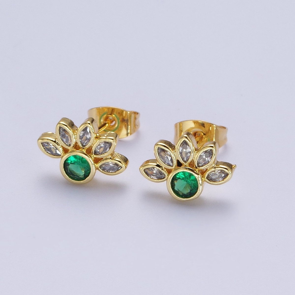 Emerald Green Cz Stud Earrings Gold Marquise Cluster Flower Stud AD-082