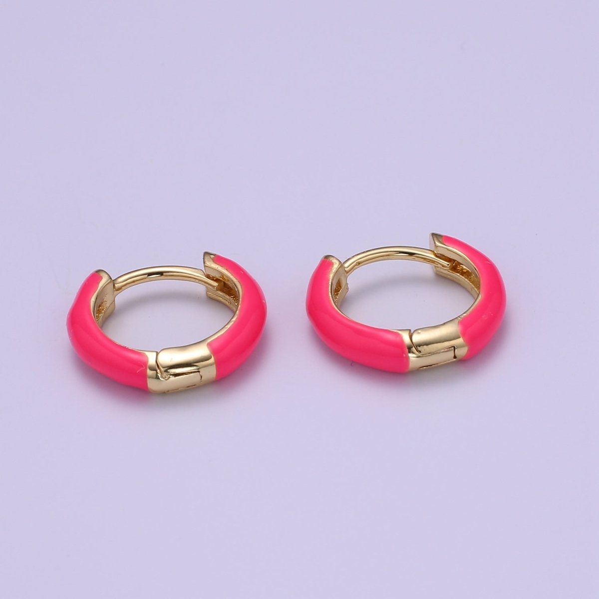 Enamel Hoop Earrings • Colorful gold cartilage hoop • Dainty huggie hoop earrings Neon Blue Pink Green Orange Teal White Earring 15mm P-063~P-071