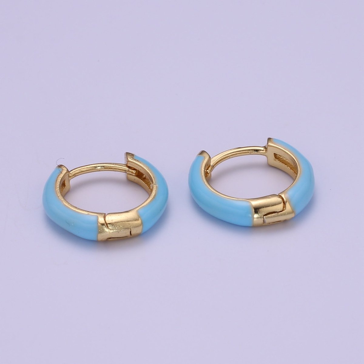 Enamel Hoop Earrings • Colorful gold cartilage hoop • Dainty huggie hoop earrings Neon Blue Pink Green Orange Teal White Earring 15mm P-063~P-071